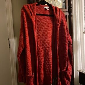 Red hooded long sweater